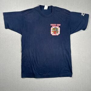 Vintage FDNY Turkey Trot Shirt Mens Large Navy Firefighter Event Made in USA 90s